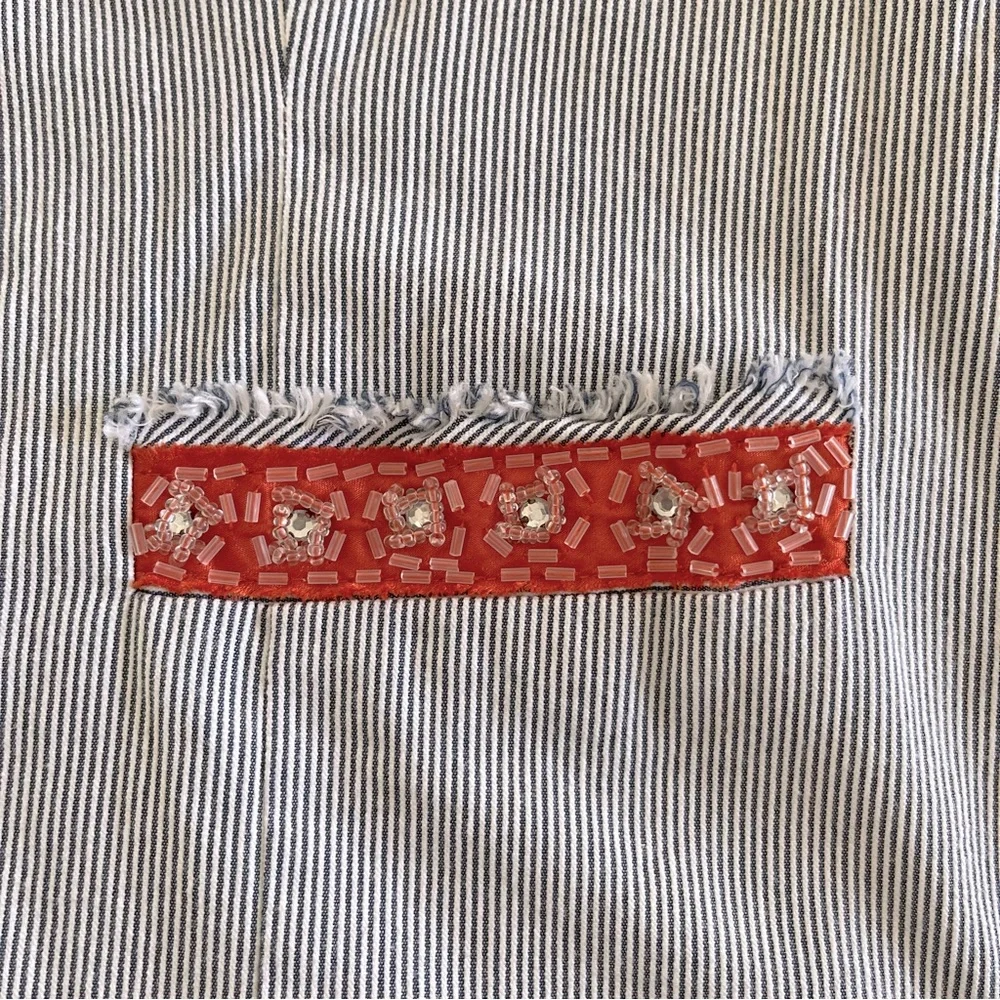 NWOT-Free People My Fair Lady embellished   trim blue pinstripe cropped jacket - Picture 7 of 9